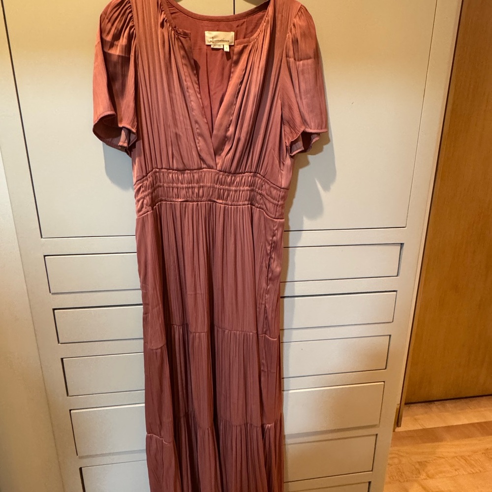 Anthropologie Purple Maxi Dress with Ruched Details and Puff Sleeves